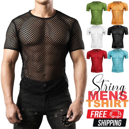 Mens string mesh tshirt - tshirt, short