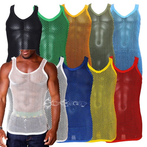 Mens string mesh vest fitted - mesh,